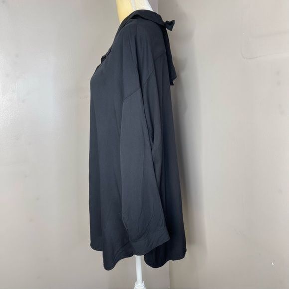 Womens Blouse Black Size 4L button down With Tie Back - Picture 6 of 12